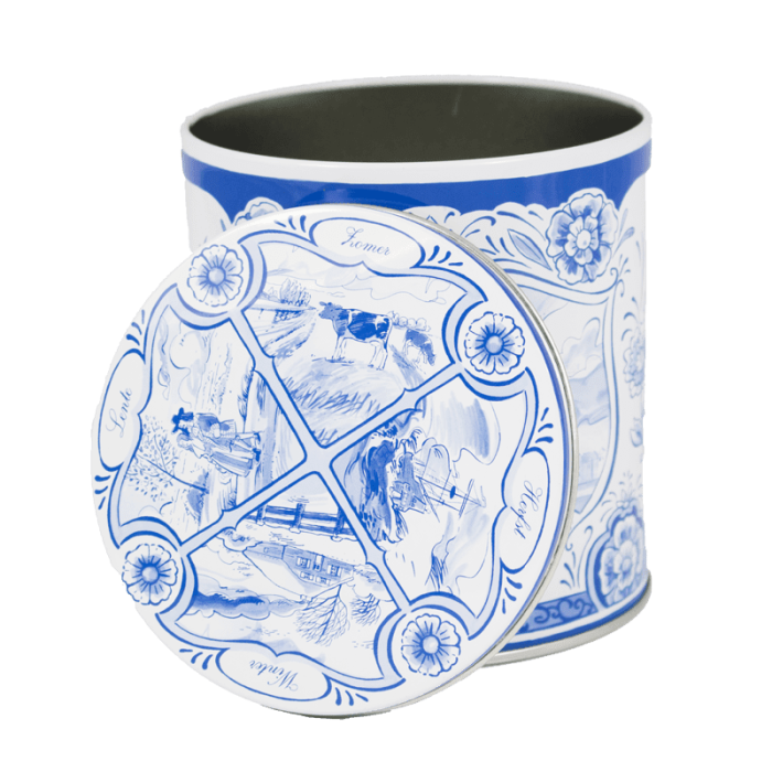 leeg Delftsblauw stroopwafelblik blauw