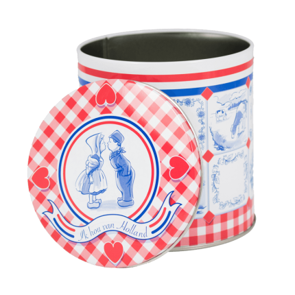 leeg delftsblauw stroopwafelblik rood