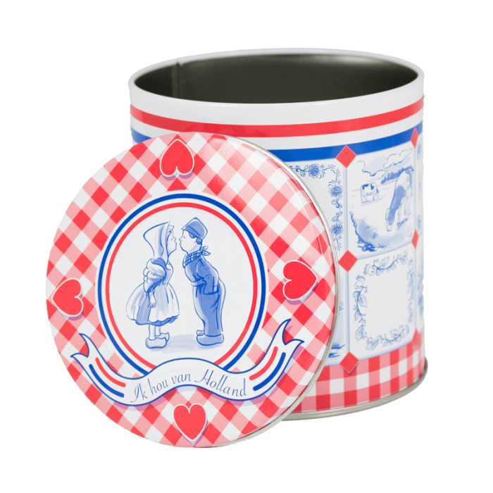 leeg delftsblauw stroopwafelblik rood